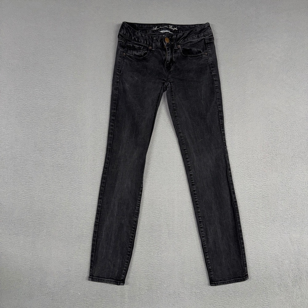 American Eagle Jeans Womens 2 Short Black Skinny Super Stretch Low Rise Denim